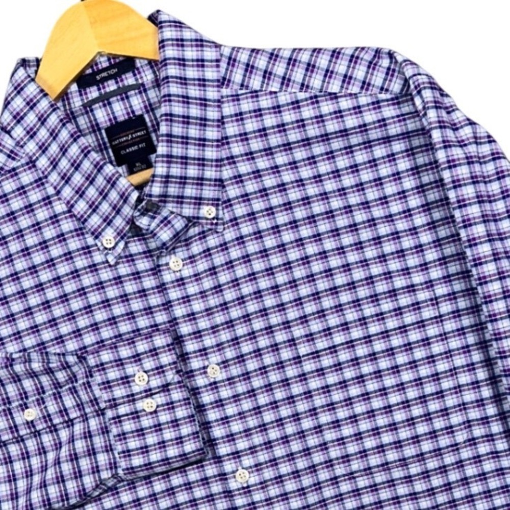 Dockers Battery & Street Shirt Mens XL Purple Blue Plaid Stretch Fit - Picture 4 of 8